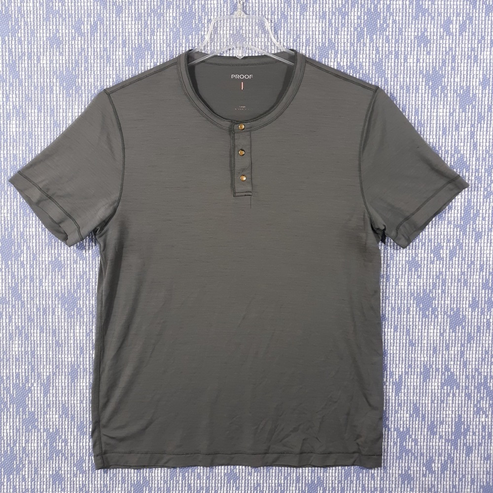 Proof T-Shirt Mens Large Gray Merino Wool Nylon Blend Snap